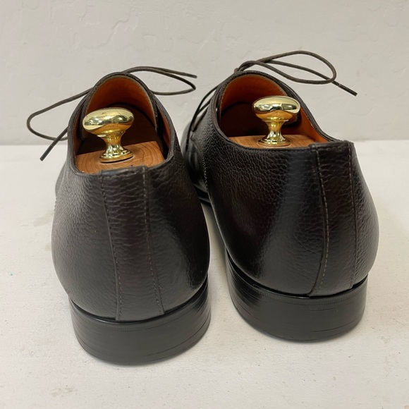Santoni Pebble Leather Plain Toe Derby Shoe in Dark Brown Size 10 1/2 D $740